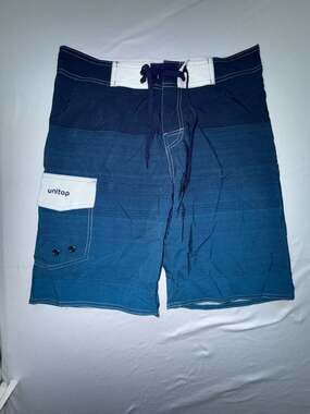 Unitop Men's Striped Quick-Dry Board Shorts with Pocket, Blue (b5)